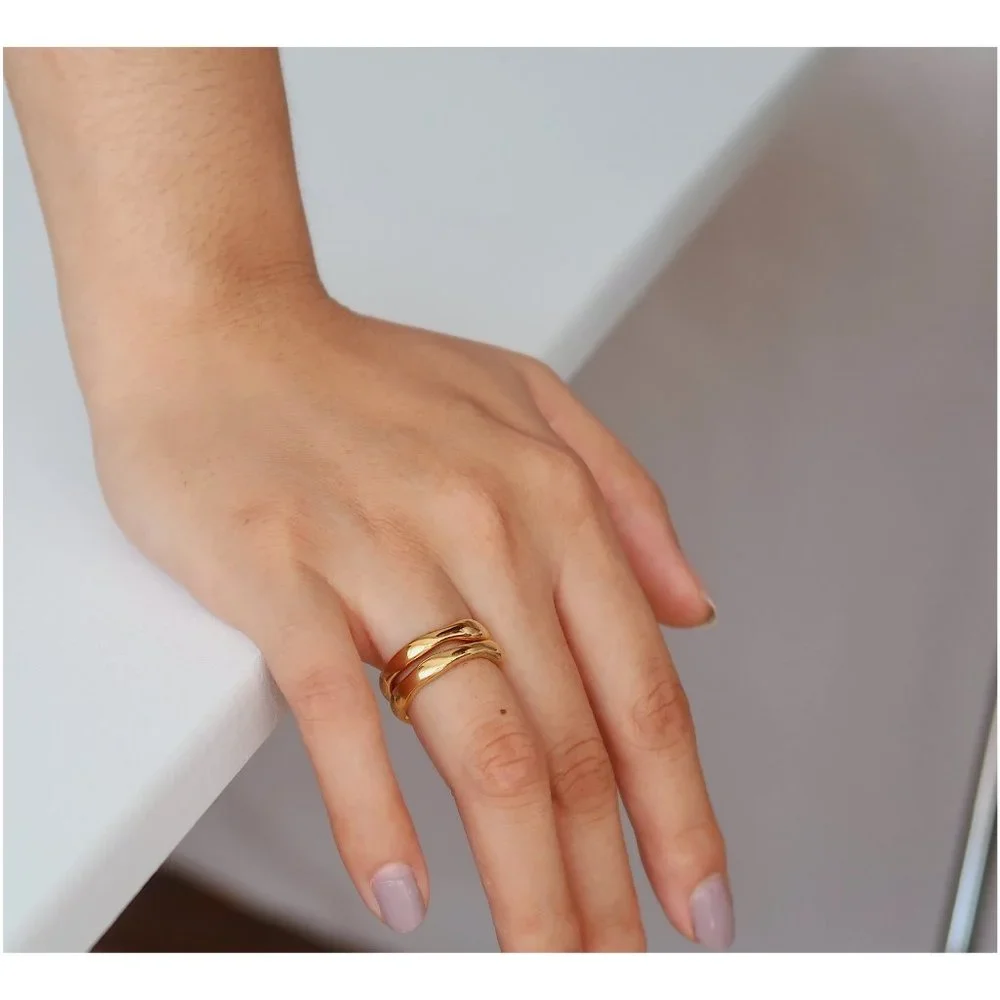 NEW 18K Gold Plated Wave Curve Ring